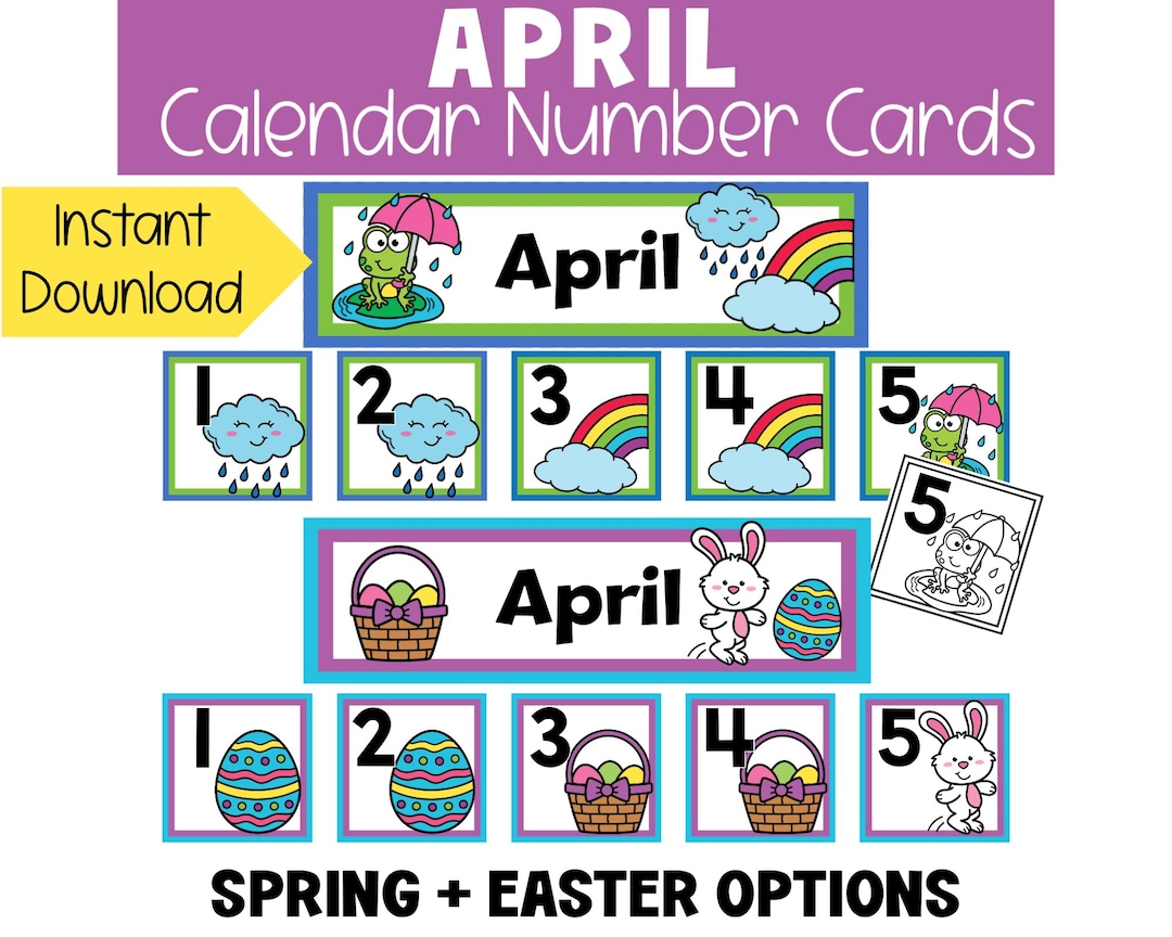 Number For Calendar Spring April Spring and Easter Calendar Numbers Cards Printable Color and ...