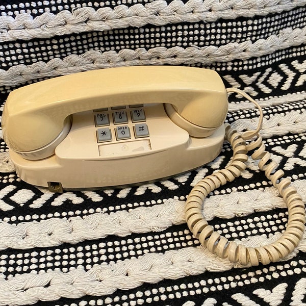 Vintage Landline Telephone Western Electric 1970s Princess Table Touch Phone Corded Beige Cream Model