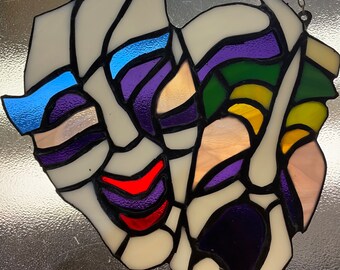 Comedy & Tragedy stained glass sun catcher