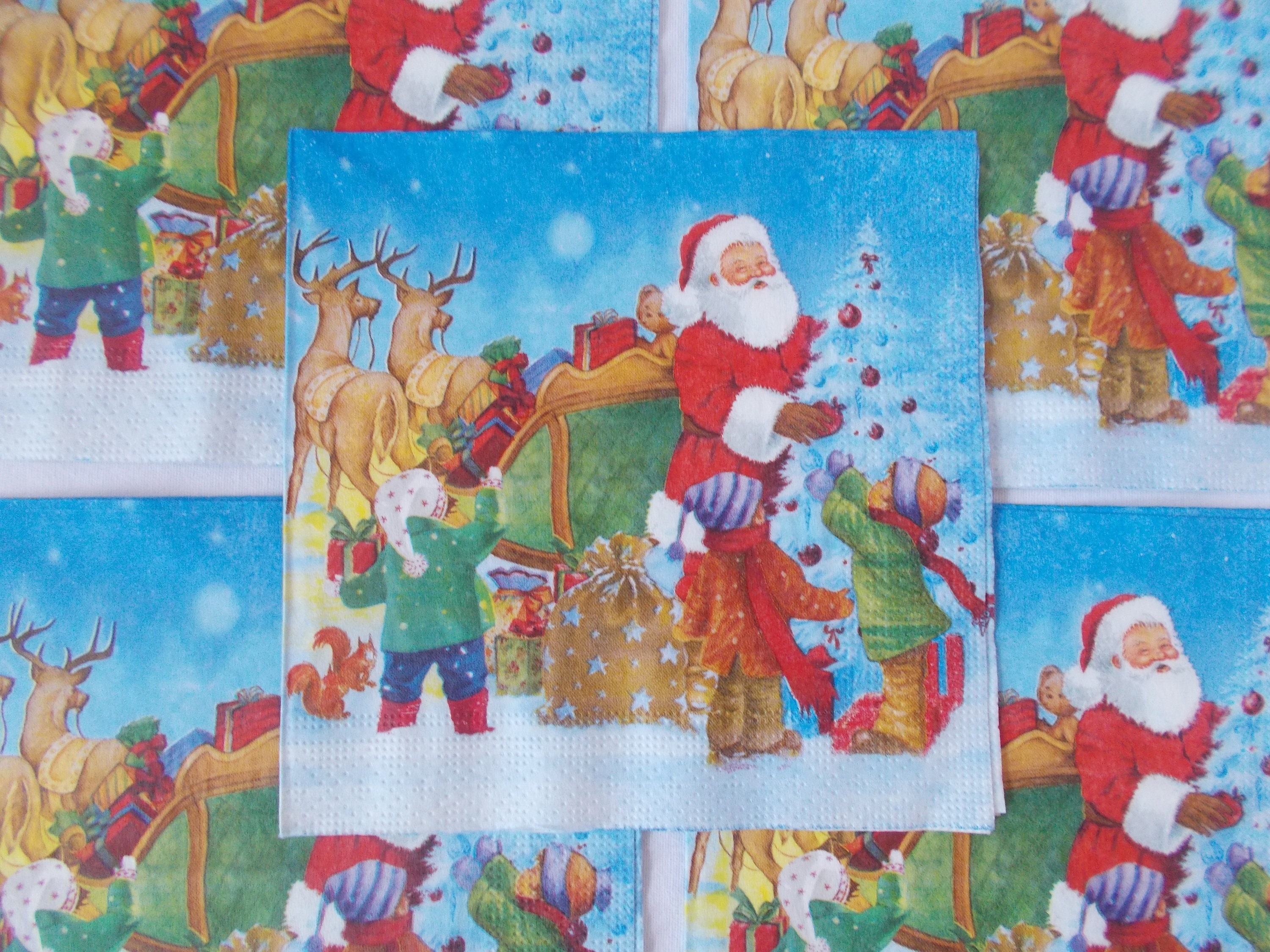 Christmas Napkins Santa Set of 5 Decoupage Napkins Paper Etsy UK