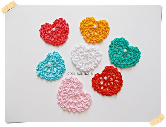 Set of 10 hand crochet red hearts Small heart embellishment Wedding decoration Lace heart appliques