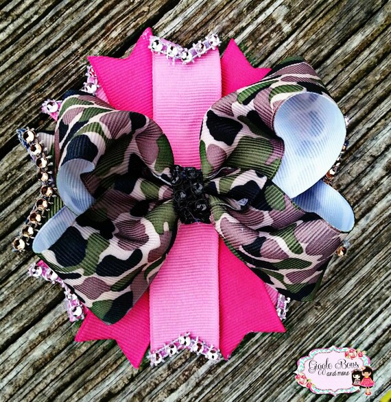 Items similar to Camouflage hair bow, pink camouflage hair bow, pink