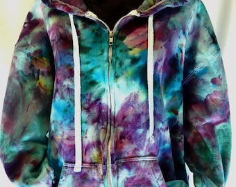 Ice Tie Dye Unisex Zip Up Hoodie Teal Blue Unique (Made to Order)