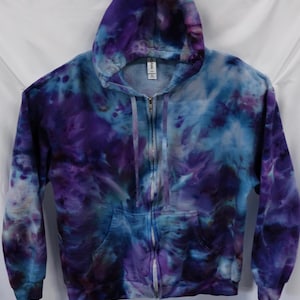 Ice Tie Dye, Unisex Zip up Hoodie, Purple, Blue, Unique, Handmade, (Made to order)