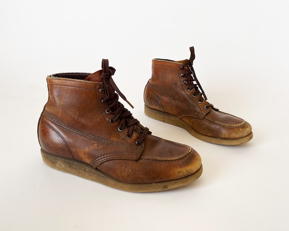 1960s 70s Moc Toe Ankle Boots - Crepe Sole Work Bo