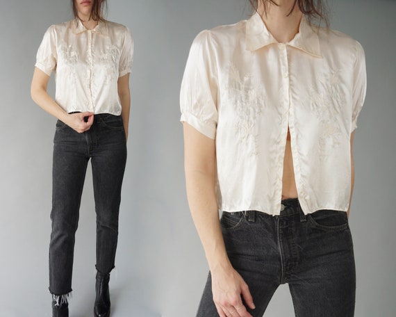 1920s Silk Bed Jacket Top - Pale Blush | S