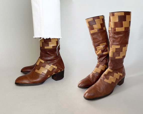1960s 70s Patchwork Boots - Harbor Imports | size