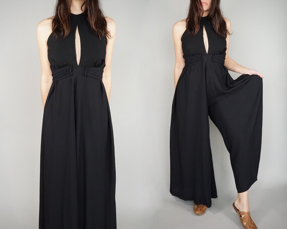 1960s Palazzo Jumpsuit - High Neck, Key Hole Cutou