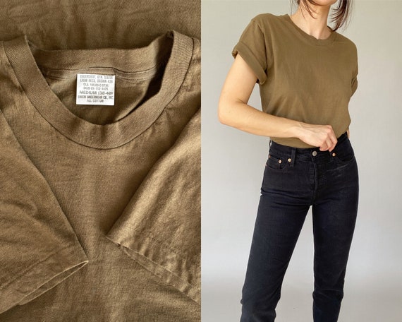 Vintage Army Undershirt Tee - Light Brown Cotton