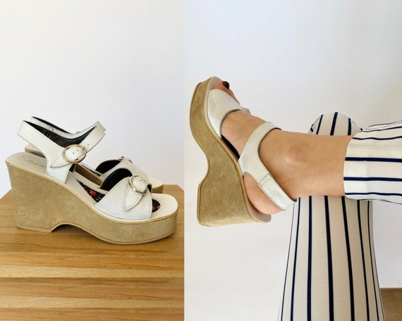 1970s White Leather Platforms - Made in Italy | si