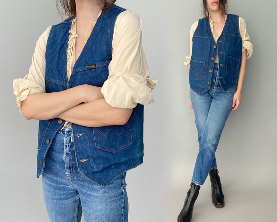 1970s Wrangler Shearling Denim Vest | M L