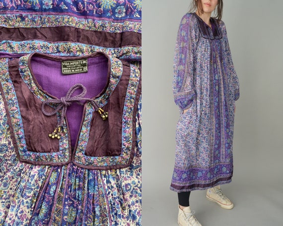 1970s Indian Cotton Gauze Dress - Vida Imports Inc