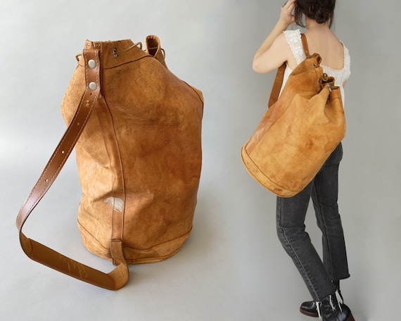 Vintage Aged Leather Weekender Duffel Bag - XL Lea