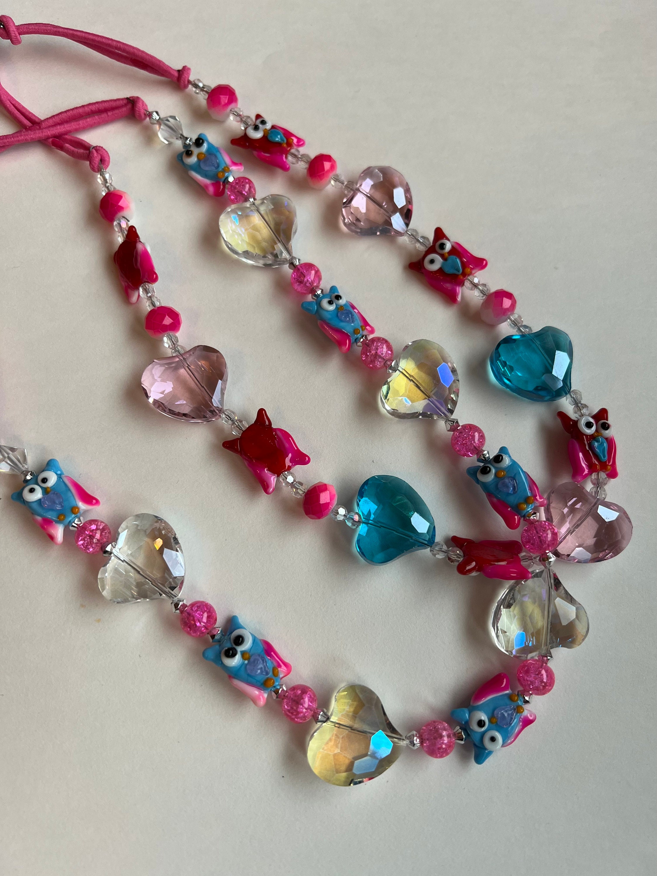 handmade beaded Owl and Hearts headband and necklace