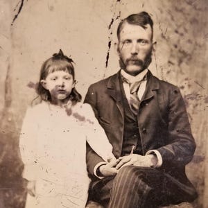 Antique Tintype Photograph of Little Girl with Father in a Suit  ~ 1800&#39;s