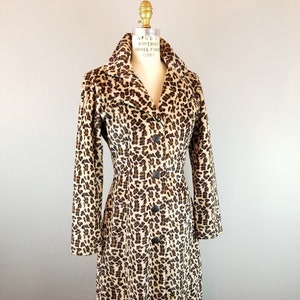 Long Leopard Print Faux Fur Full Length Collared Button Front Coat * Ladies Size Medium