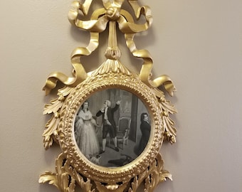 Vintage Tall Rococo Gilt Wall Mirror Ribbon Bow Cascading Acanthus Leaves & Acorns