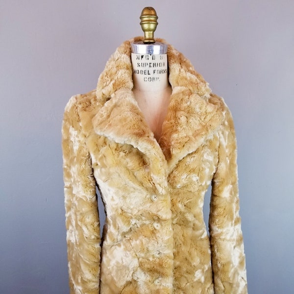 Vintage Betsey Johnson Golden Caramel Faux Fur Plush Coat * Ladies Size 6