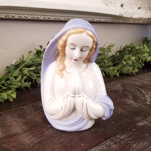 Vintage Madonna Virgin Mary Praying Hands Ceramic Vase / Planter by Florart