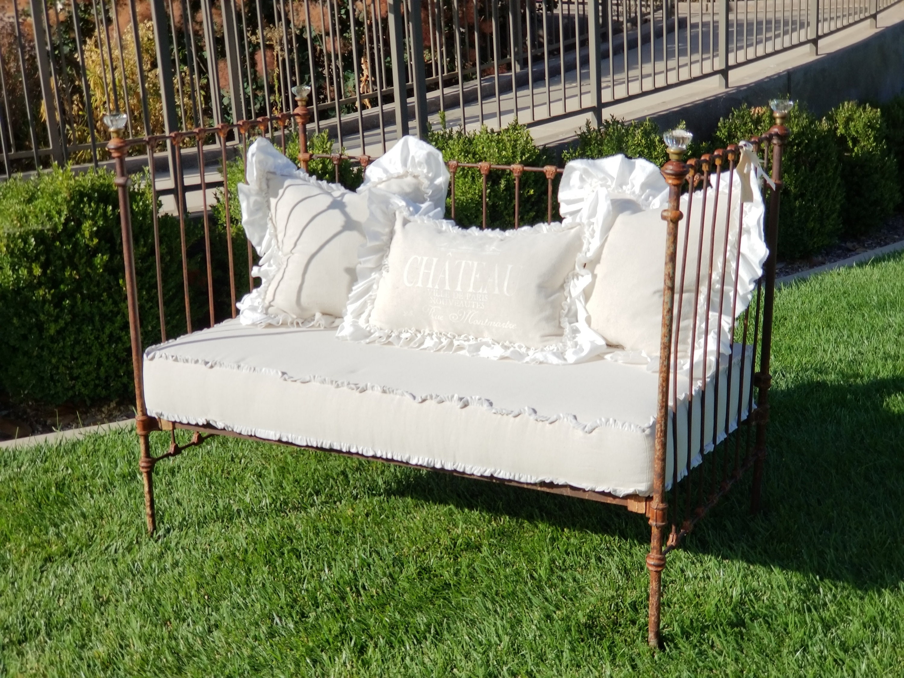 Antique Wrought Iron Baby Crib Turned Daybed Custom Upholstery Etsy