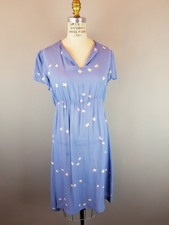 Vintage 1940's Hand Made Sky Blue Printed Day Dres