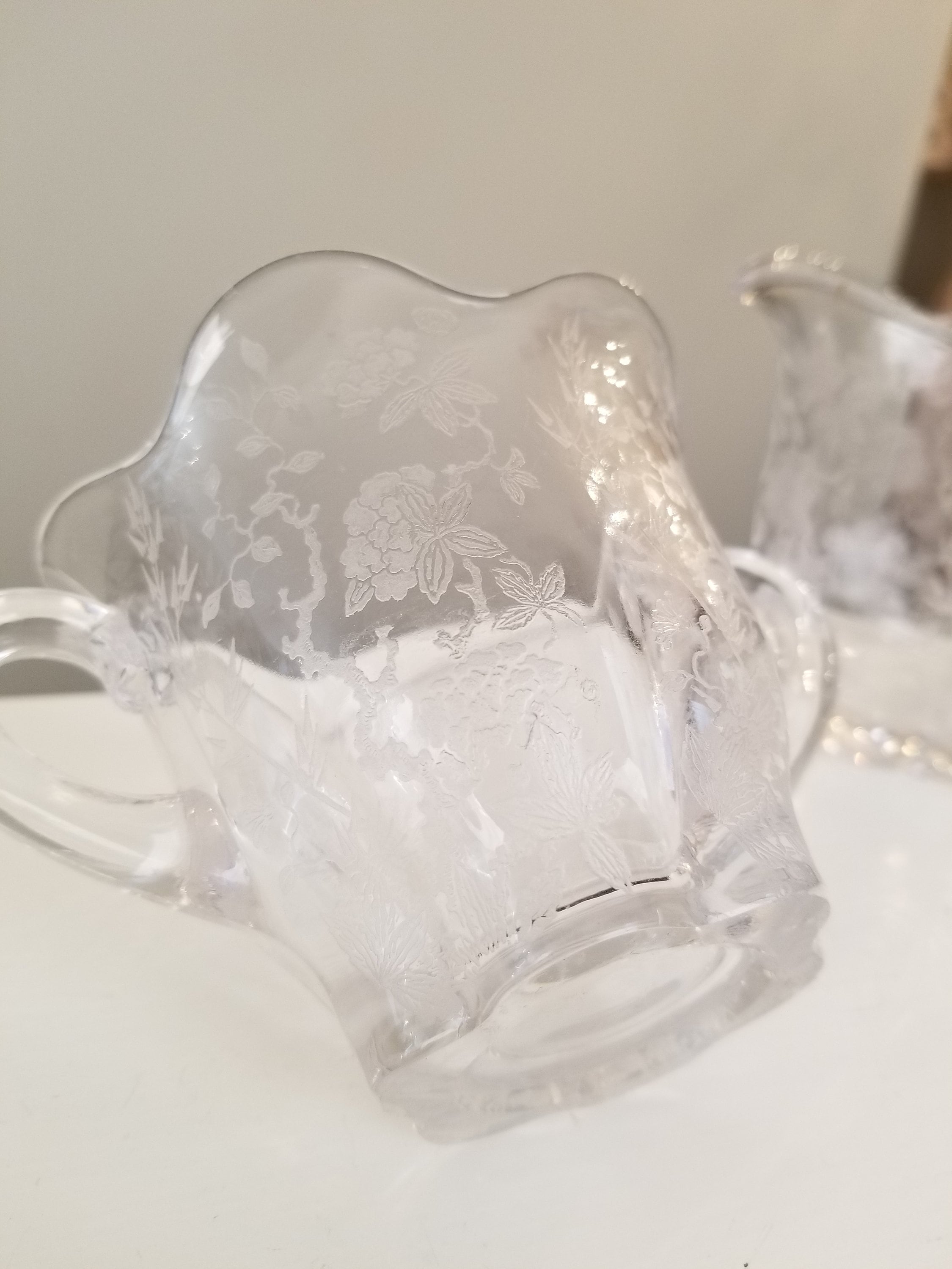 Duncan & Miller Canterbury Line Etched Glass Cream and Sugar Etsy 日本