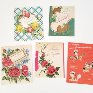 Sammlung von 5 Vintage Grußkarten für Happy Anniversary
