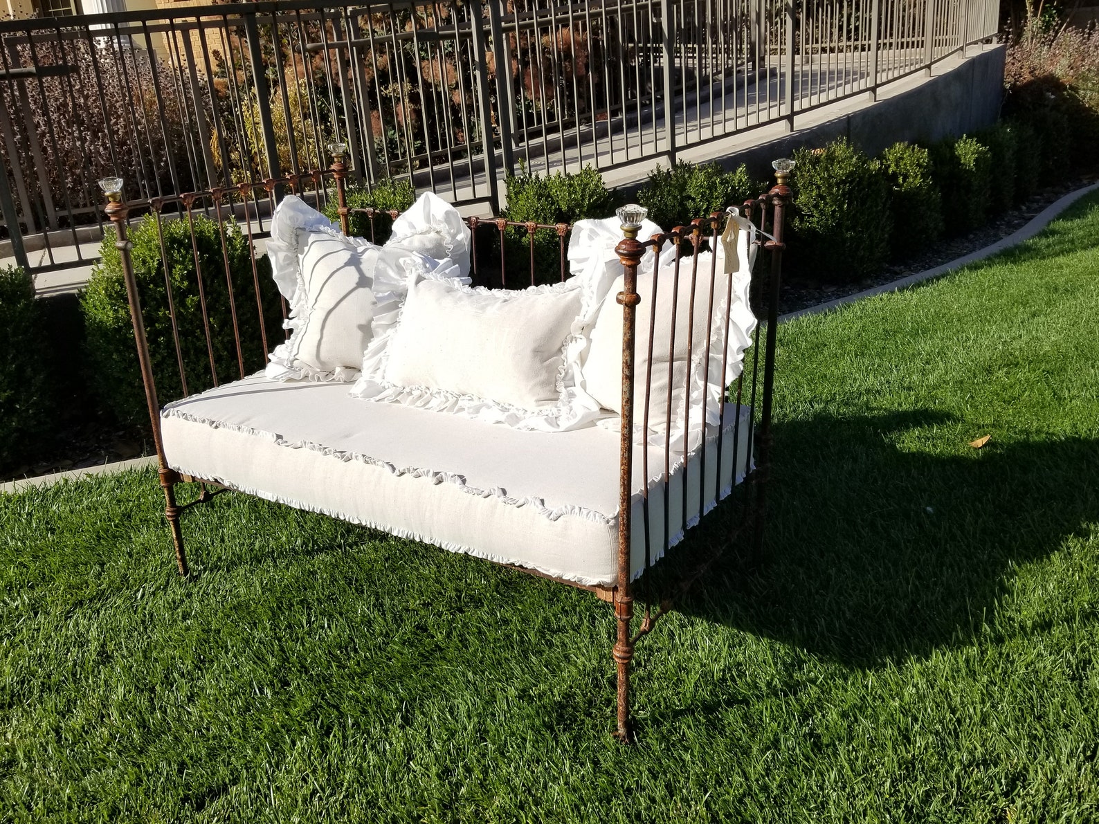 Antique Wrought Iron Baby Crib Turned Daybed Custom Upholstery Etsy
