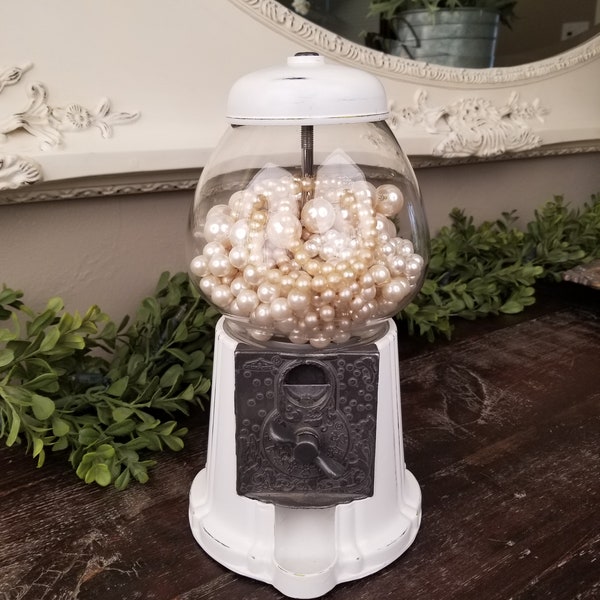 Vintage White Medium Size Gumball Machine * Fully Functional