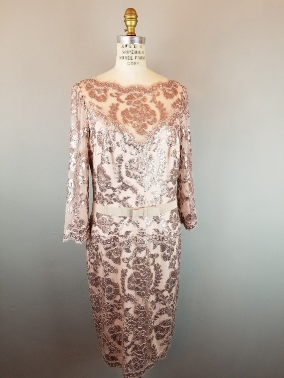 パーティードレス TadashiShoji  Sequin Corded Lace Cocktail Sheath Dress Tadashi Shoji Sequin Corded Lace Cocktail Sheath Dress
