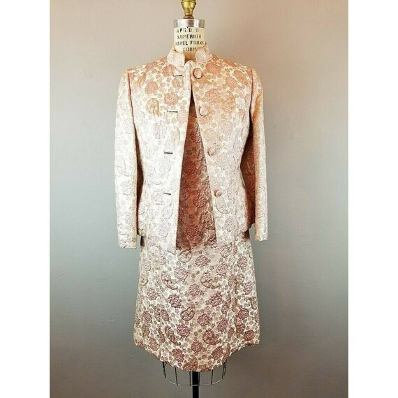 Vintage Pink & Gold Brocade Womens Medium Sheath D