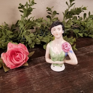 Antique Half Doll Pin Cushion Top 1920&#39;s Flapper * German Porcelain