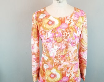 Dawna Dale Originals 1960's Pink Floral 3/4 Sleeve Blouse Women's Size Medium