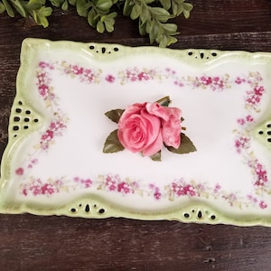 Antique Carlsbad Victoria Austria Rectangular Pierced Green & Purple Decorative Plate