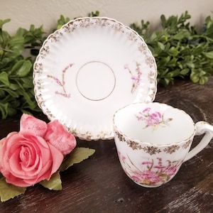 Vintage KPM White and Delicately Gilded Floral Demitasse Teacup & Saucer * Germany
