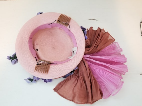 Vintage Lilly Dache Woven Hat with Lavender Flowe… - image 8