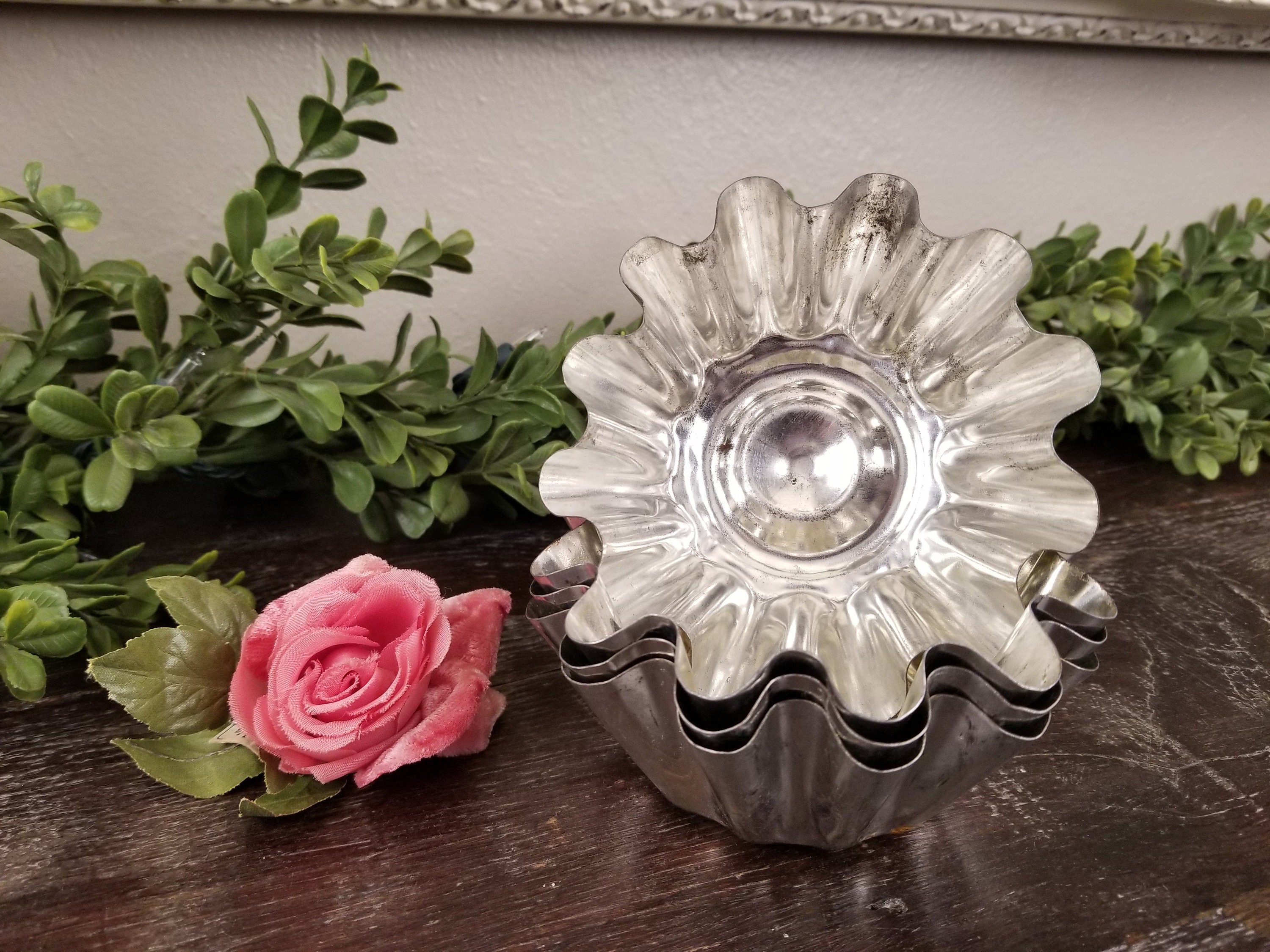 Vintage French Aluminum Fluted Brioche Baking Tins Set of 4