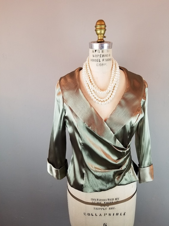 Stunning Alex Evenings Shimmery Green Faux Wrap Fo