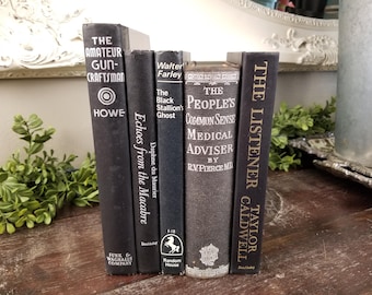 Vintage Collection of Five Spooky Black Books * Decorative Books * Photography Props