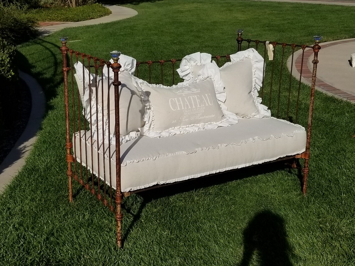 Antique Wrought Iron Baby Crib Turned Daybed Custom Upholstery Etsy