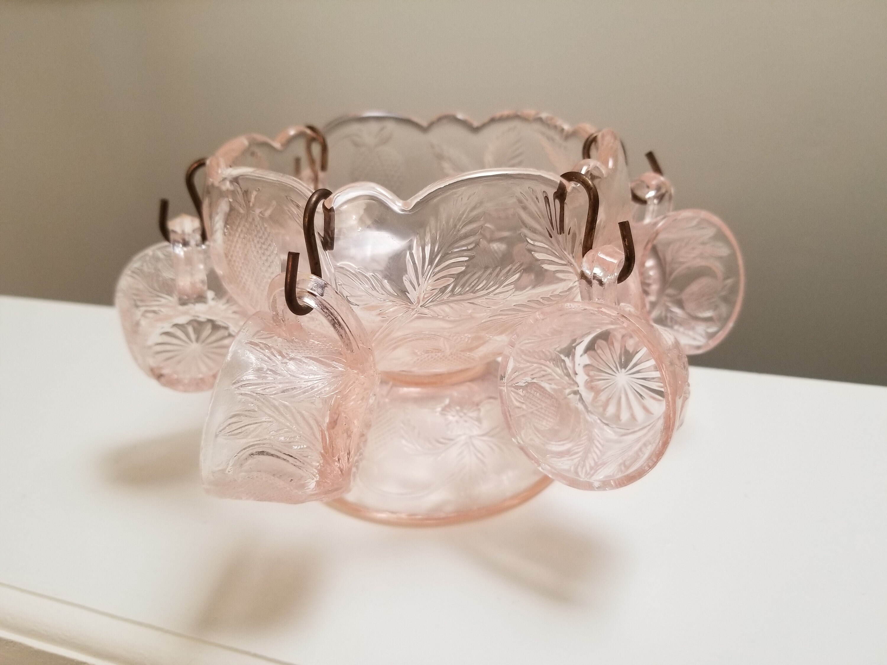 Vintage Mini Pink Strawberry Glass Childrens Punch Bowl Set Etsy