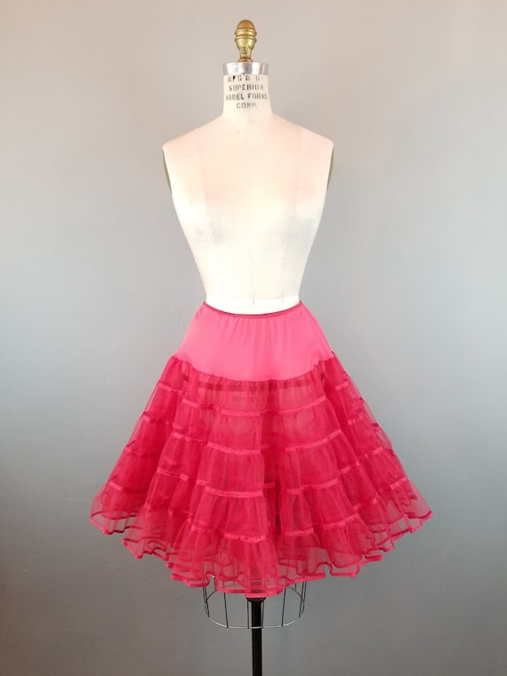 Vintage Ruffled Ruby Red Tulle Petticoat Crinoline