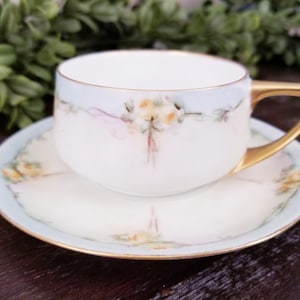 Antike Rosenthal Blau und Gelb Selb Bavaria Donatello Vergoldete Handbemalte Teetasse & Untertasse