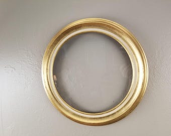 Vintage Round Gold Leaf Gilt Picture Frame 13 1/2" Wide Complete with Glass