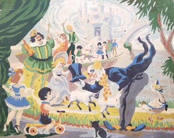 Vintage " Children's Fairyland " Circus Paint By Number Children Clowns Castles * 16 x 20