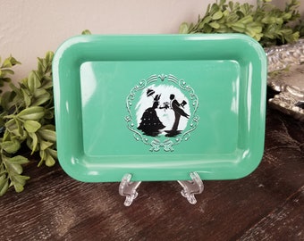 Vintage Tiny Metal Trays 4 5/8" x 6 5/8" Small Collectible Size for Children * Set of 4