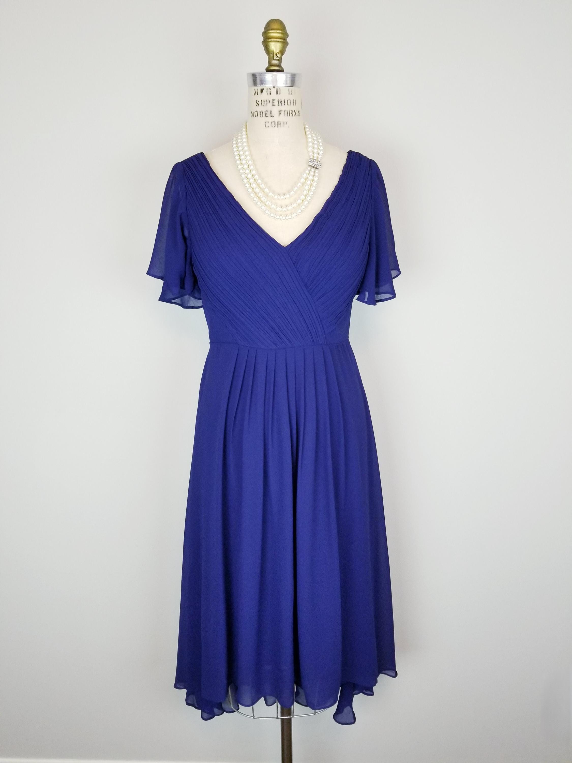 Navy Dress Short Chiffon Sleeves - Etsy