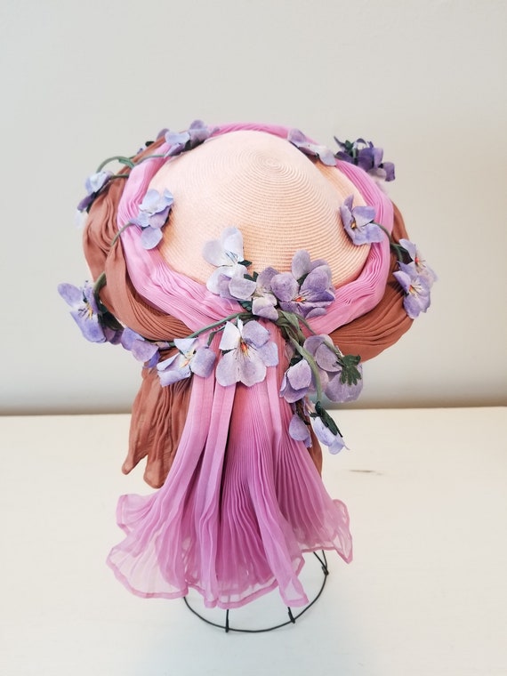 Vintage Lilly Dache Woven Hat with Lavender Flowe… - image 7