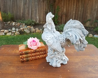 Vintage Elegant Large Decorative Hand Painted Plaster Rooster Rustic Farmhouse Decor