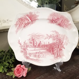 &quot;Hadon Hall 14&quot; Servierplatte Rosa / Rot Transferware Made in England